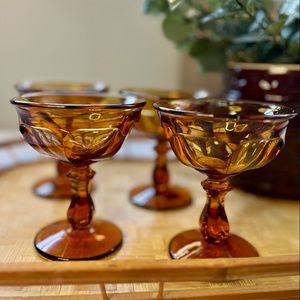 Vintage Coupe Glasses Set of 4 Indiana Glass Amber Champagne Sherbert Glasses
